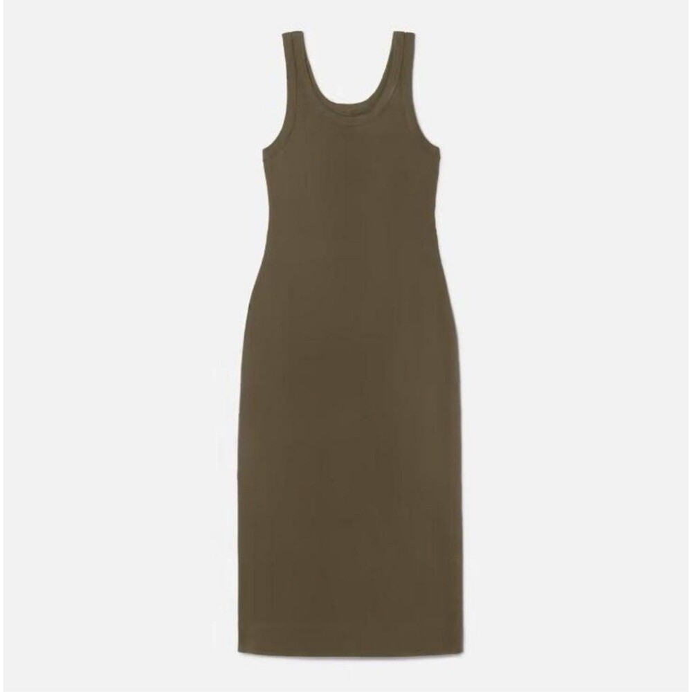 Everlane Ribbed Tank Midi Dress Brown Taupe Organic Cotton Knit Sleeveless XS